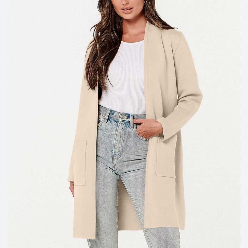 Anrabess Cream Open Front Cardigan